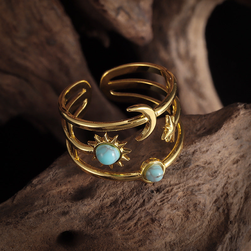 Anillo Órbita Turquesa Soluna | Oro