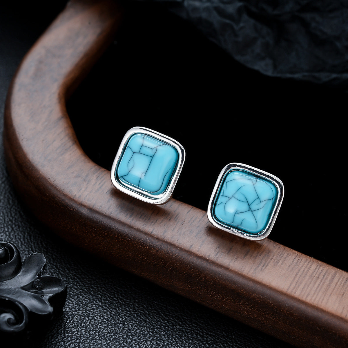 Pendientes Cuadrados Turquesa | Oro Blanco