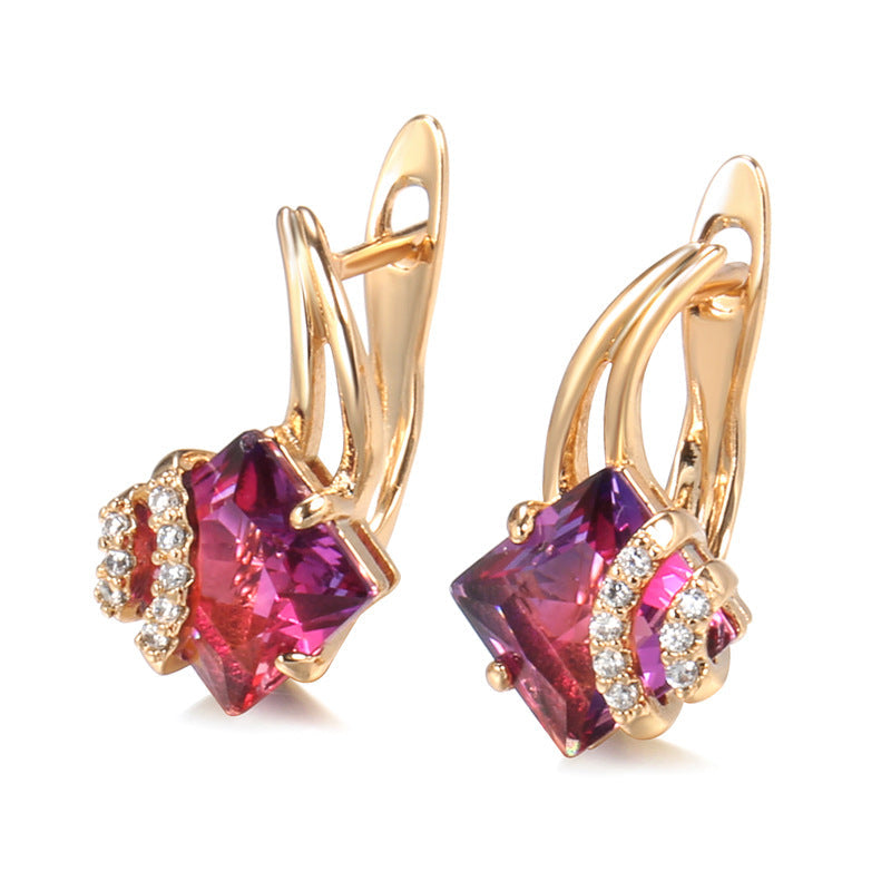 Pendientes Cristal Cuadrado Carmesí | Oro Rosa