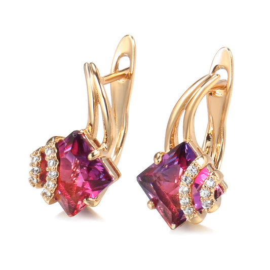 Pendientes Cristal Cuadrado Carmesí | Oro Rosa
