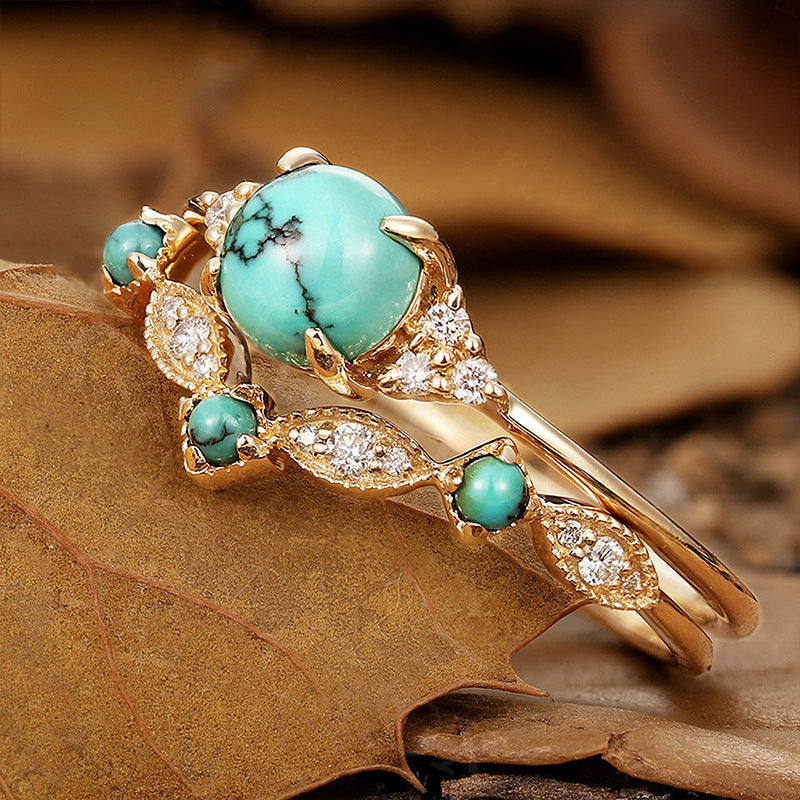 Set de Anillos Corona Turquesa Aureva | Oro