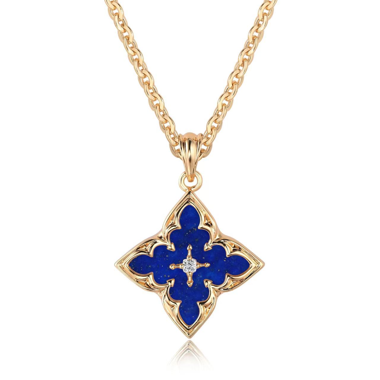 Collar Colgante Trébol Azul | Oro