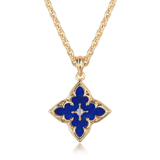 Collar Colgante Trébol Azul | Oro
