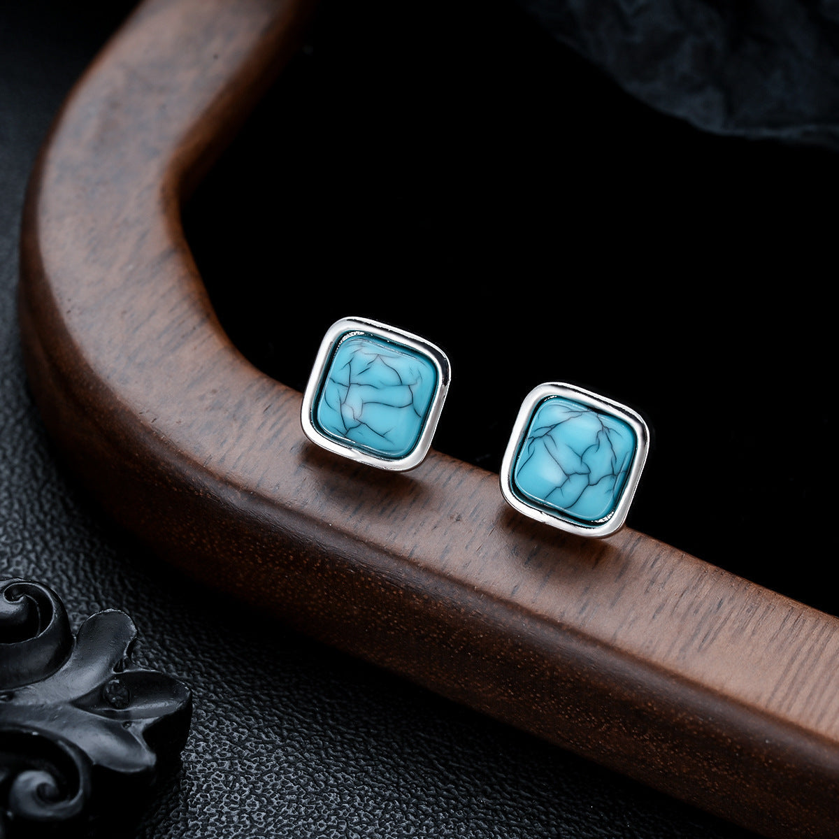 Pendientes Cuadrados Turquesa | Oro Blanco