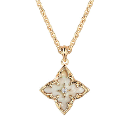 Collar Colgante Trébol Blanco | Oro