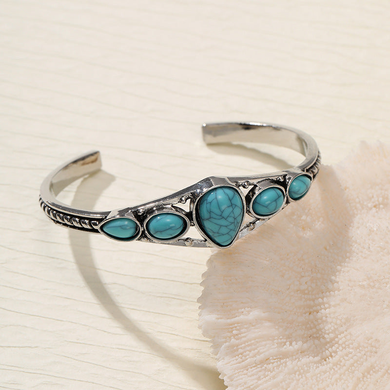 Pulsera Abierta Lágrima Turquesa | Oro Blanco