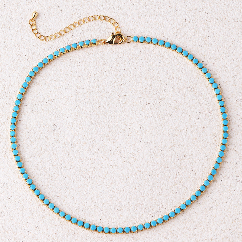 Collar Tenis Redondo Turquesa | Oro
