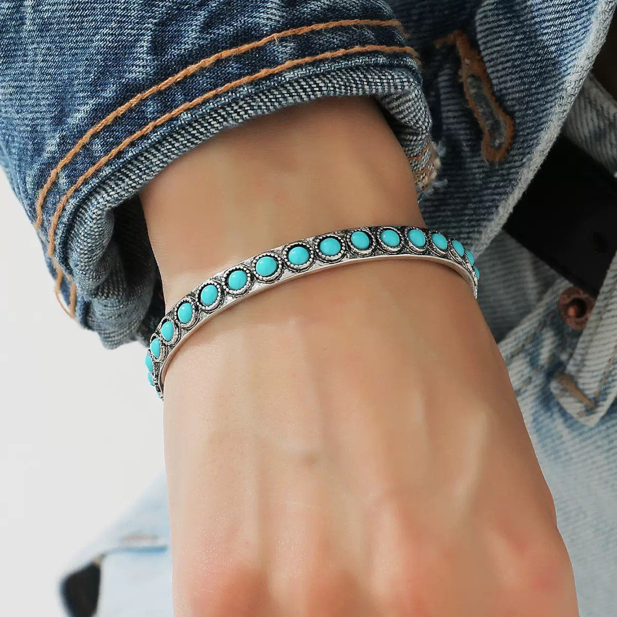 Pulsera Abierta Turquesa Talisse | Oro Blanco