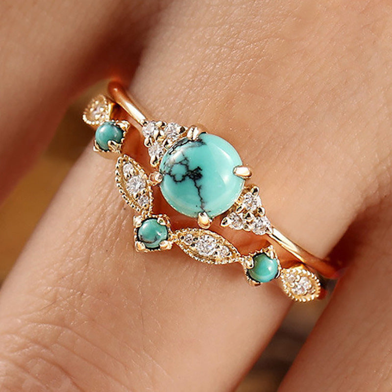 Set de Anillos Corona Turquesa Aureva | Oro