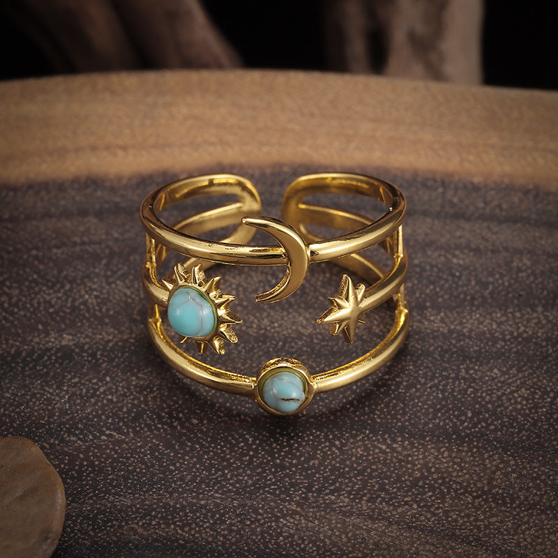 Anillo Órbita Turquesa Soluna | Oro