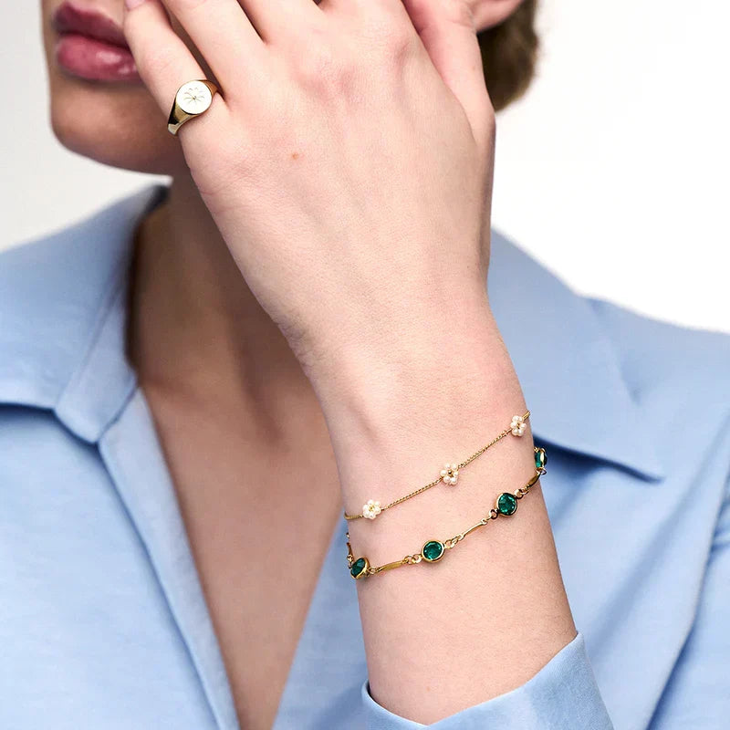 Pulsera Cadena Eslabón Esmeralda | Oro