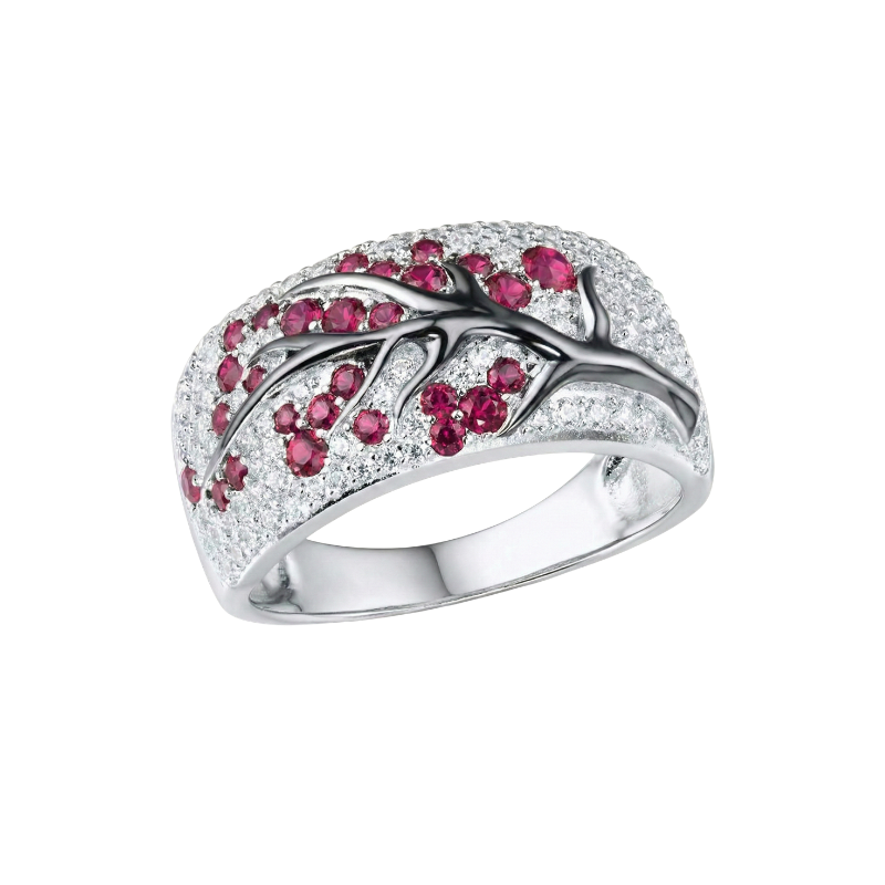 Anillo Árbol en Flor Rubí | Oro Blanco