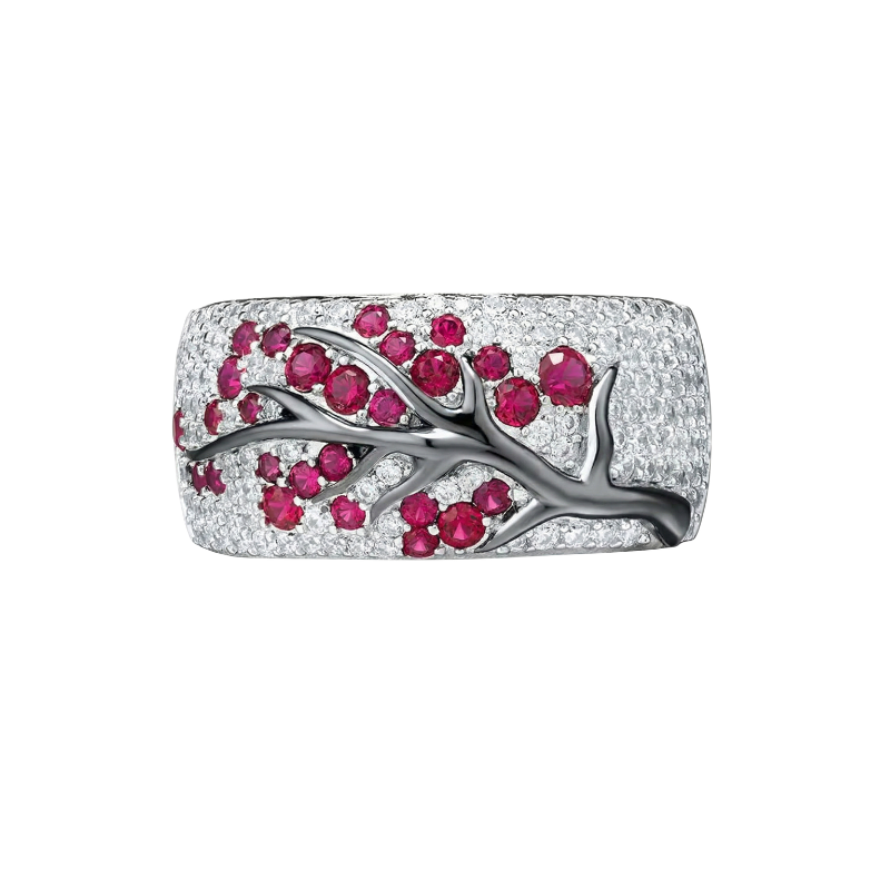 Anillo Árbol en Flor Rubí | Oro Blanco