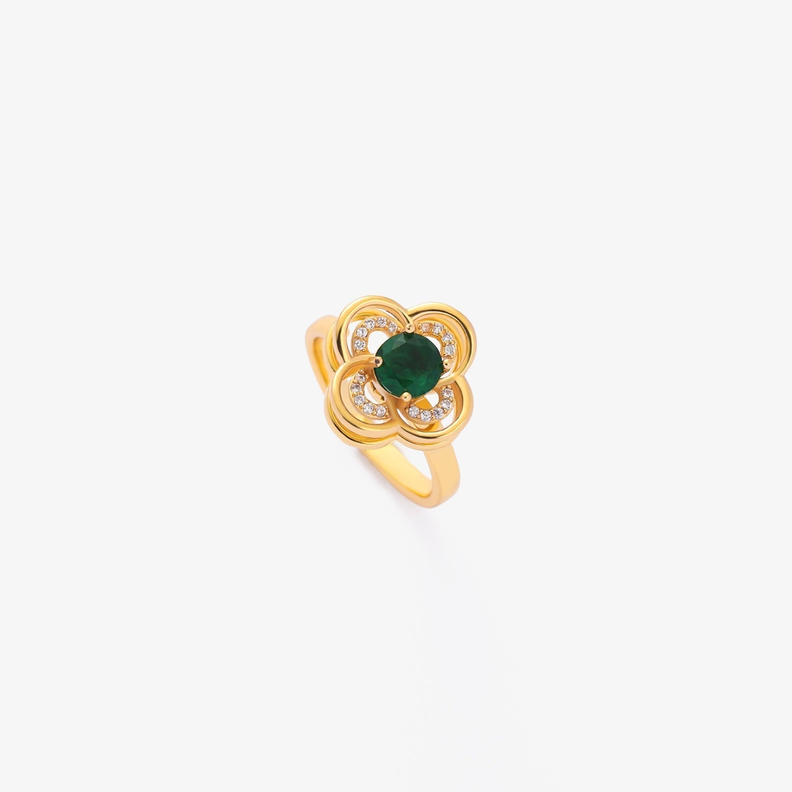 Anillo Giratorio Halo Trébol Esmeralda | Oro