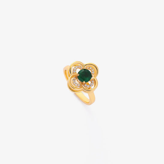 Anillo Giratorio Halo Trébol Esmeralda | Oro