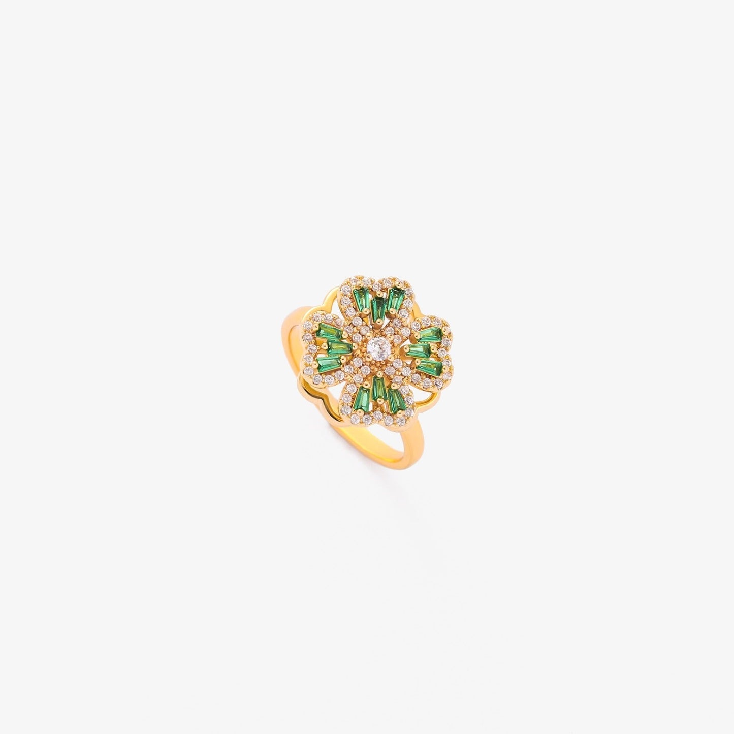 Anillo Giratorio Trébol Esmeralda | Oro