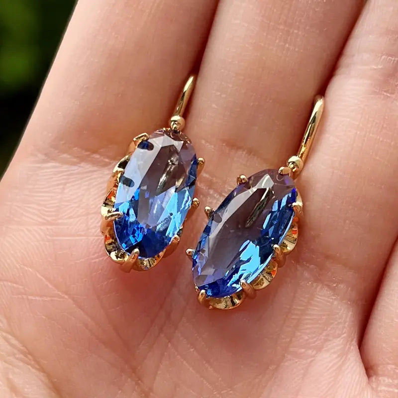 Pendientes Flor Azul Dorada | Oro