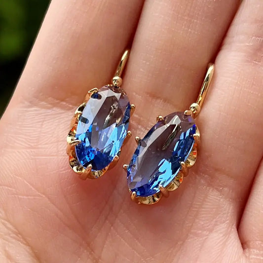 Pendientes Flor Azul Dorada | Oro