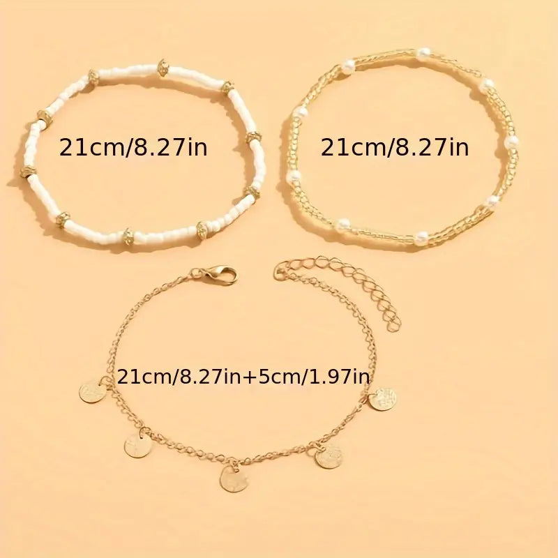 Set 3 Tobilleras por Capas Coastal Charm | Oro
