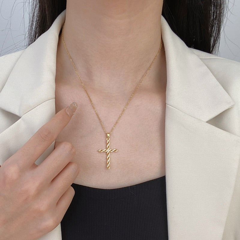 Collar Cruz con Cristal | Oro