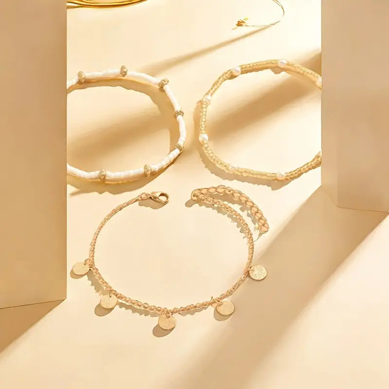 Set 3 Tobilleras por Capas Coastal Charm | Oro