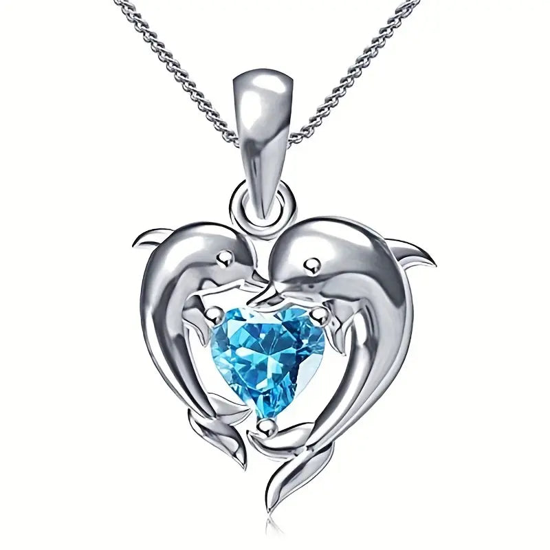 Collar Gemelos Corazón Oceánico | Oro Blanco