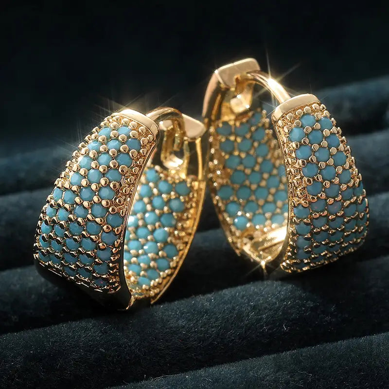 Aros de Turquesa Dorada | Oro