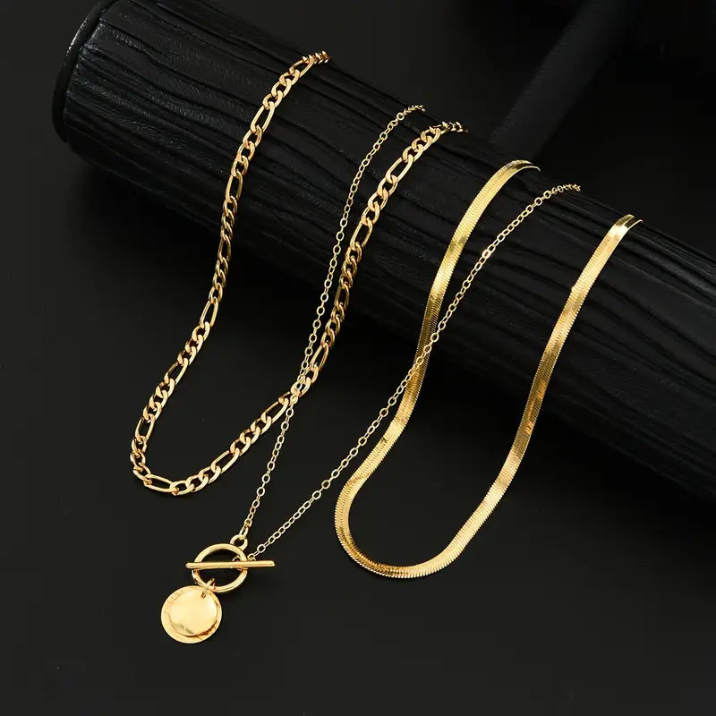 Collar Moneda Texturizada por Capas Savira | Oro