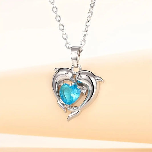 Collar Gemelos Corazón Oceánico | Oro Blanco