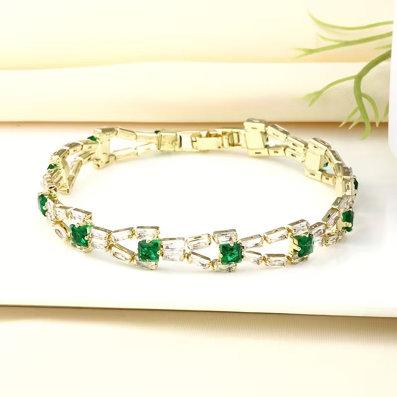 Pulsera de Tenis Verde Link | Oro