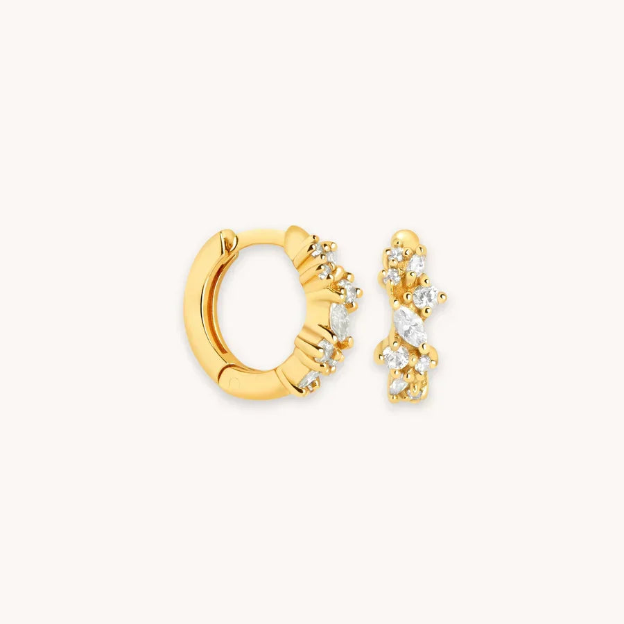 Pendientes Huggie Racimo de Cristal | Oro