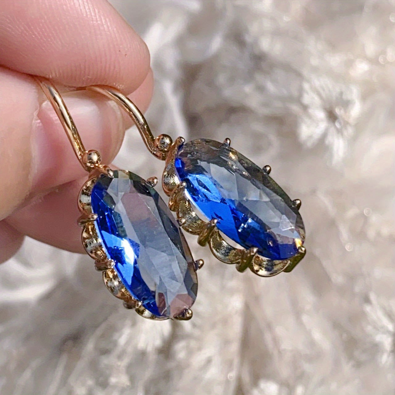 Pendientes Flor Azul Dorada | Oro
