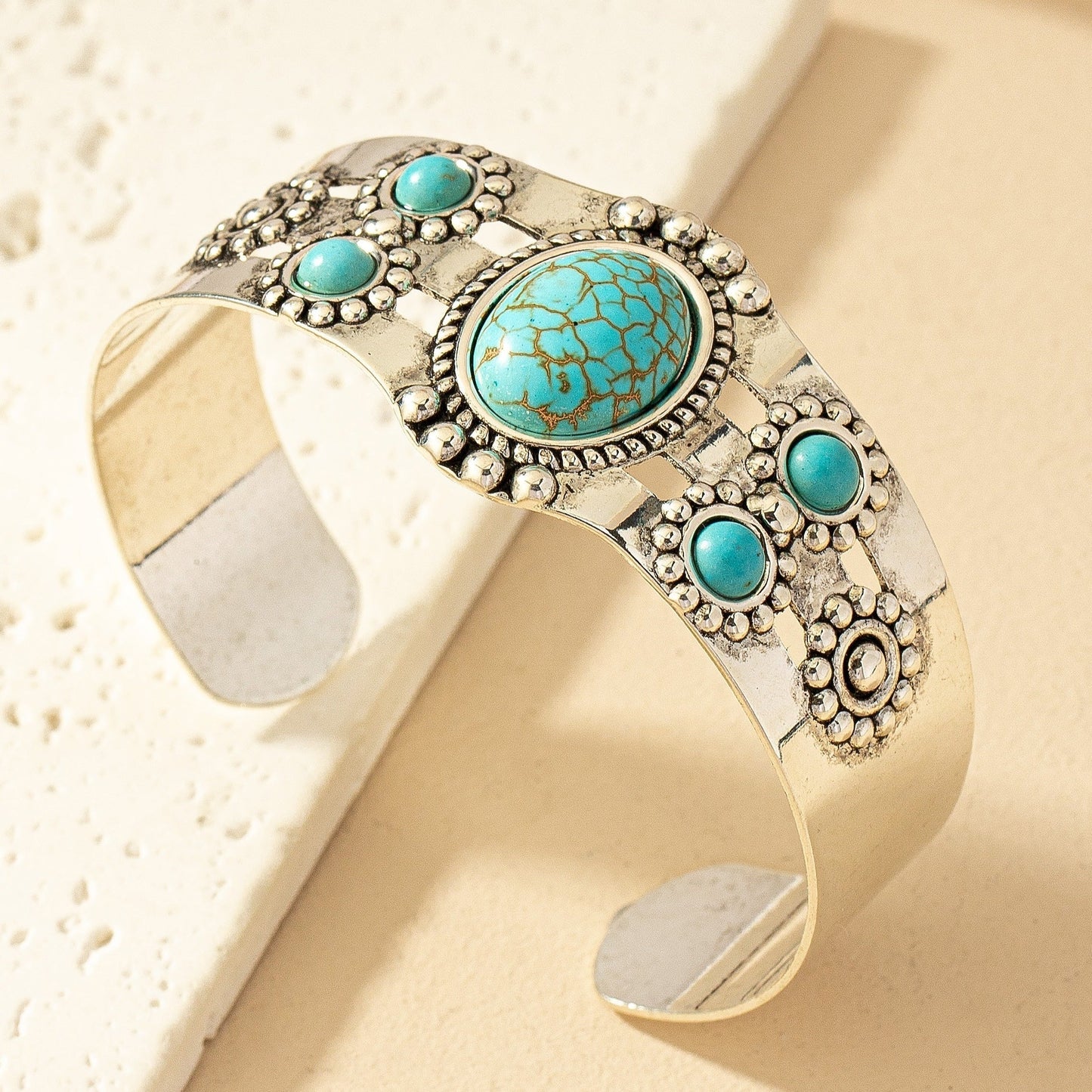 Pulsera Cuff Turquesa Seren | Oro Blanco