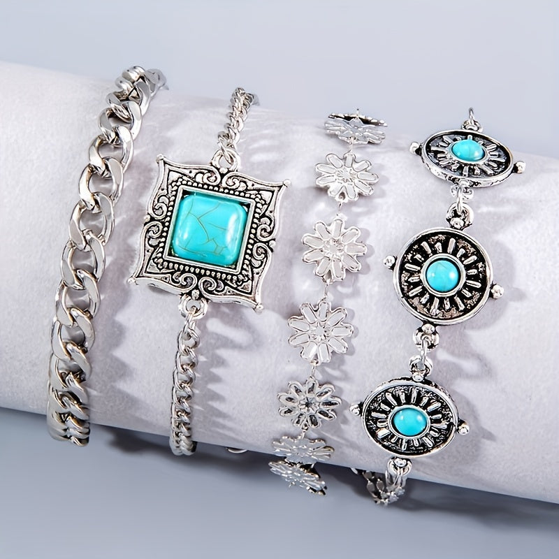 Set Pulseras Capas Piedra Cielo | Oro Blanco