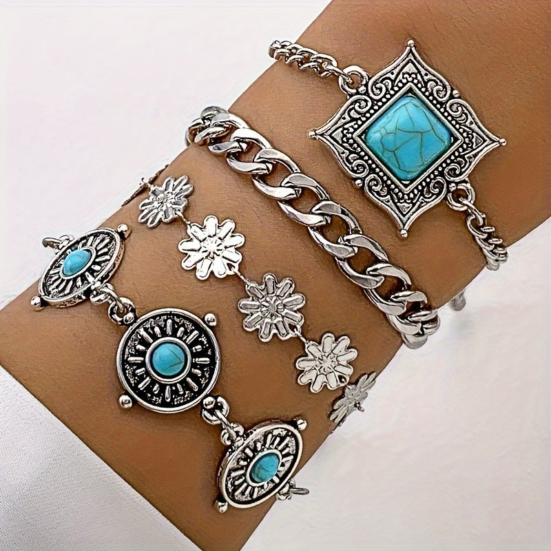 Set Pulseras Capas Piedra Cielo | Oro Blanco