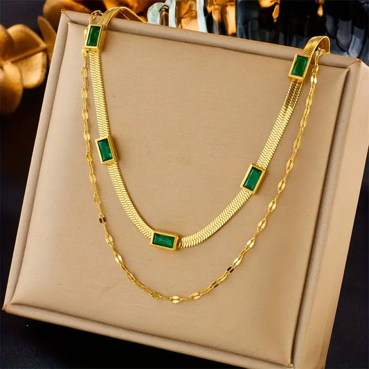 Collar Retro Doble Capa Sorella Gem | Oro