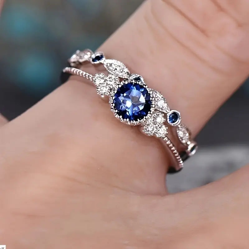 Set de Anillos Corona Sapphriel | Oro Blanco