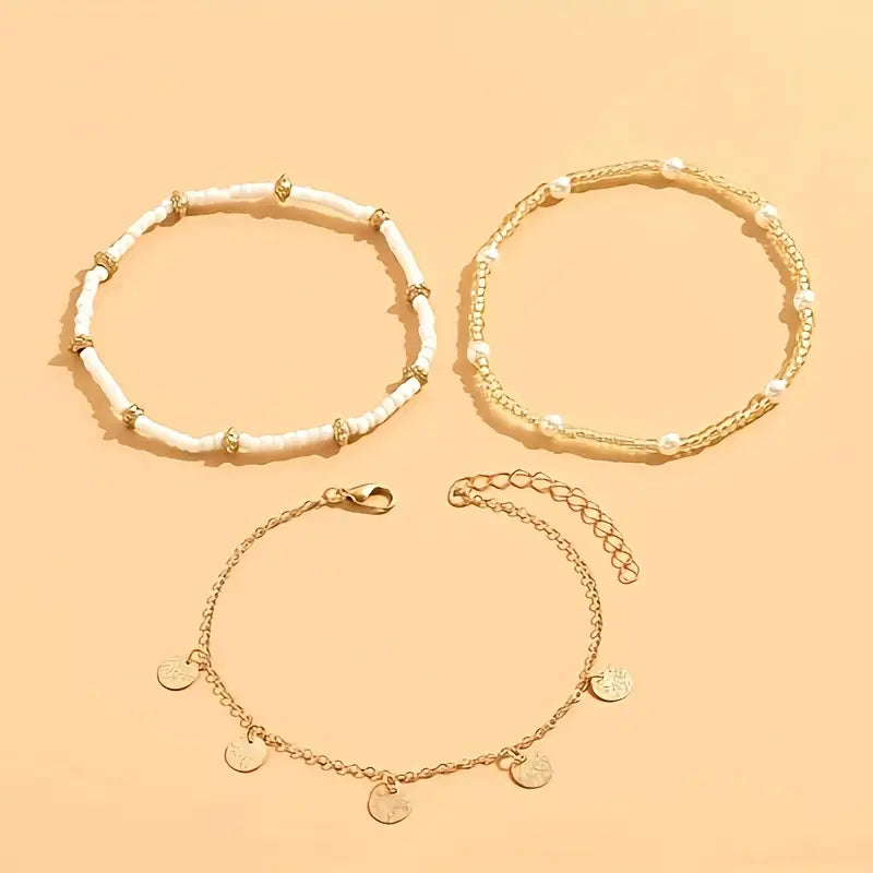 Set 3 Tobilleras por Capas Coastal Charm | Oro