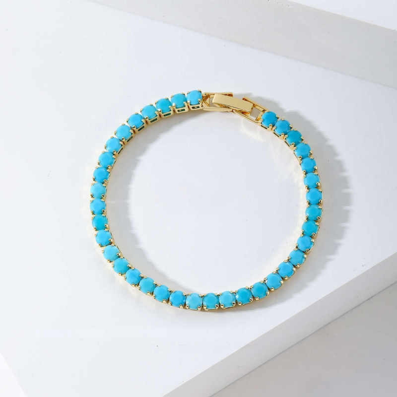 Pulsera Tenis Redondo Turquesa | Oro