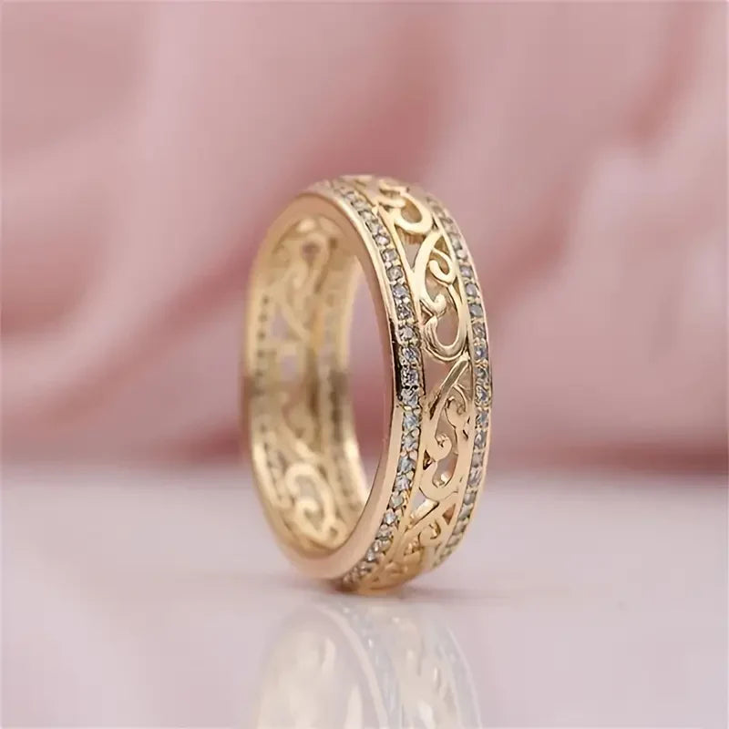 Anillo Dorado Hueco Brillante | Oro
