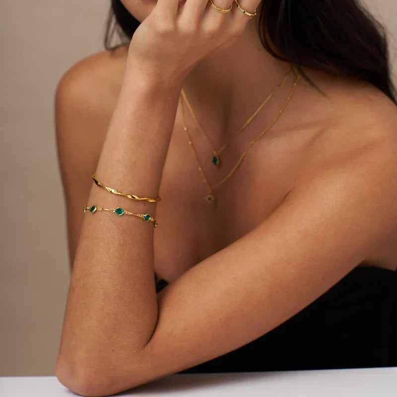 Pulsera Cadena Eslabón Esmeralda | Oro