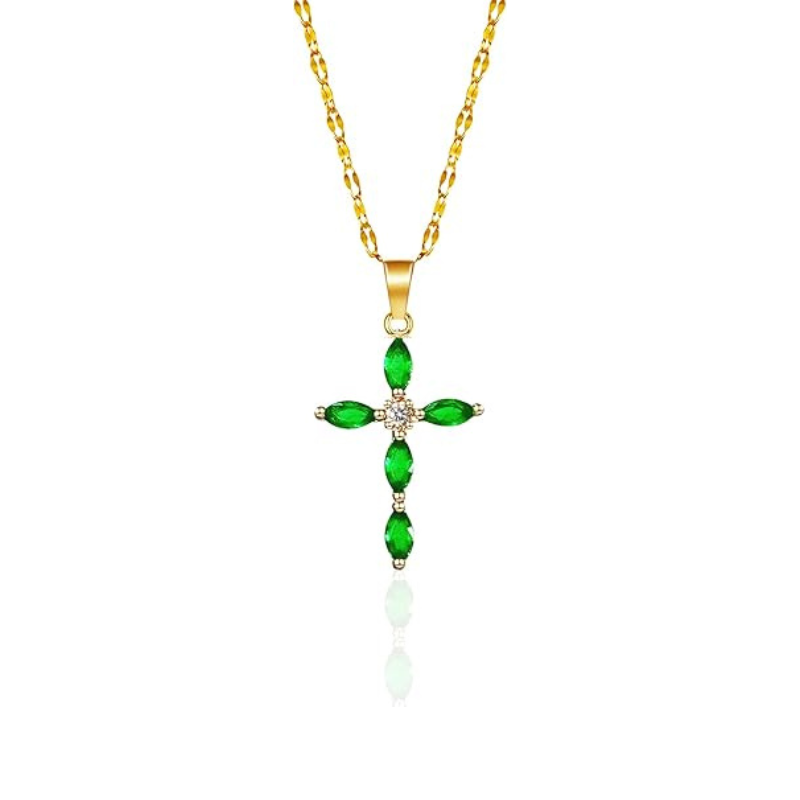 Collar Cruz Esmeralda | Oro