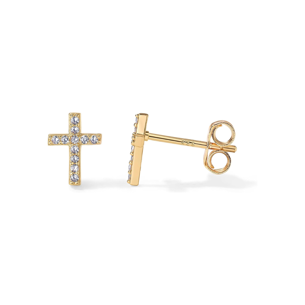 Pendientes Studs Cruz Pavé | Oro