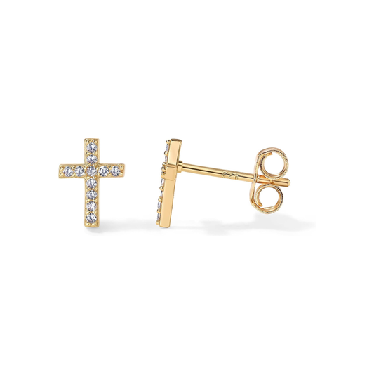 Pendientes Studs Cruz Pavé | Oro