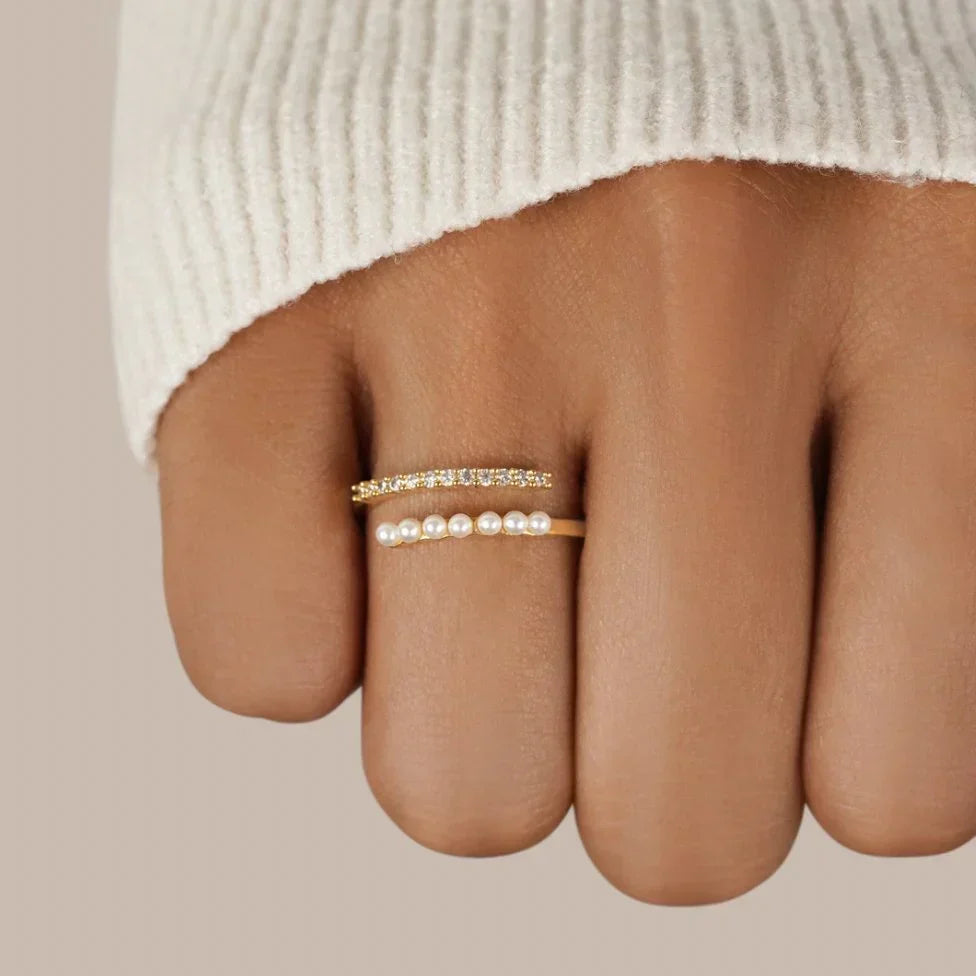 Anillo Abierto de Perla y Cristal Virelle | Oro