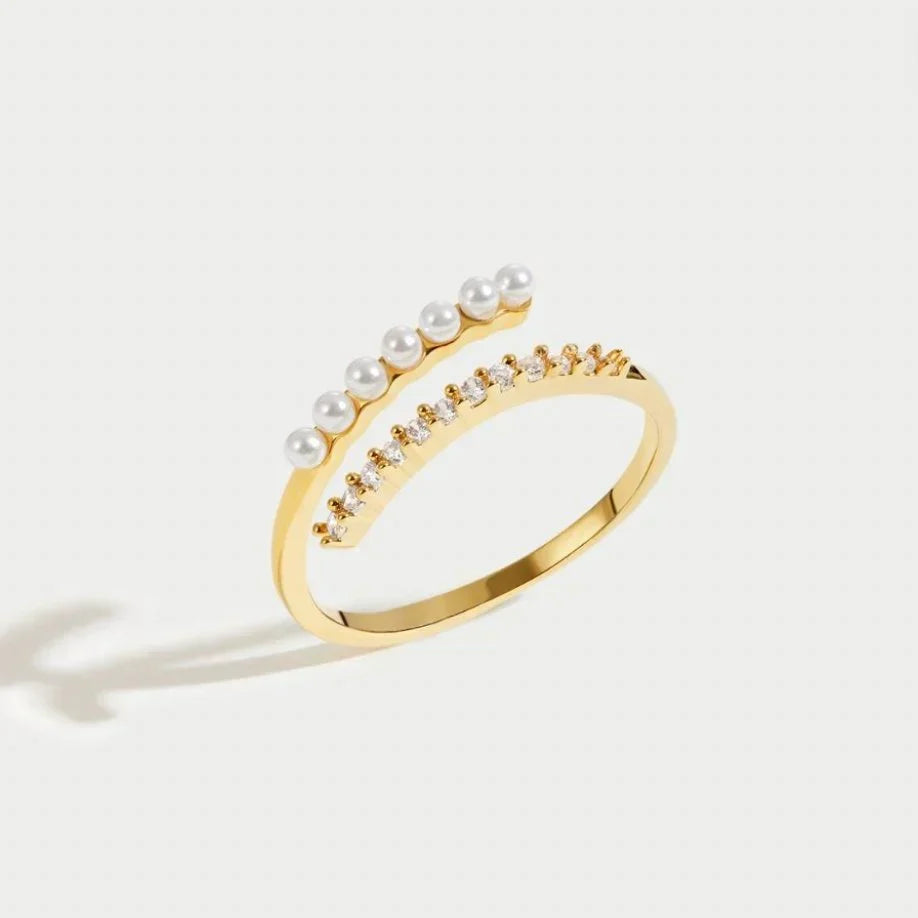 Anillo Abierto de Perla y Cristal Virelle | Oro